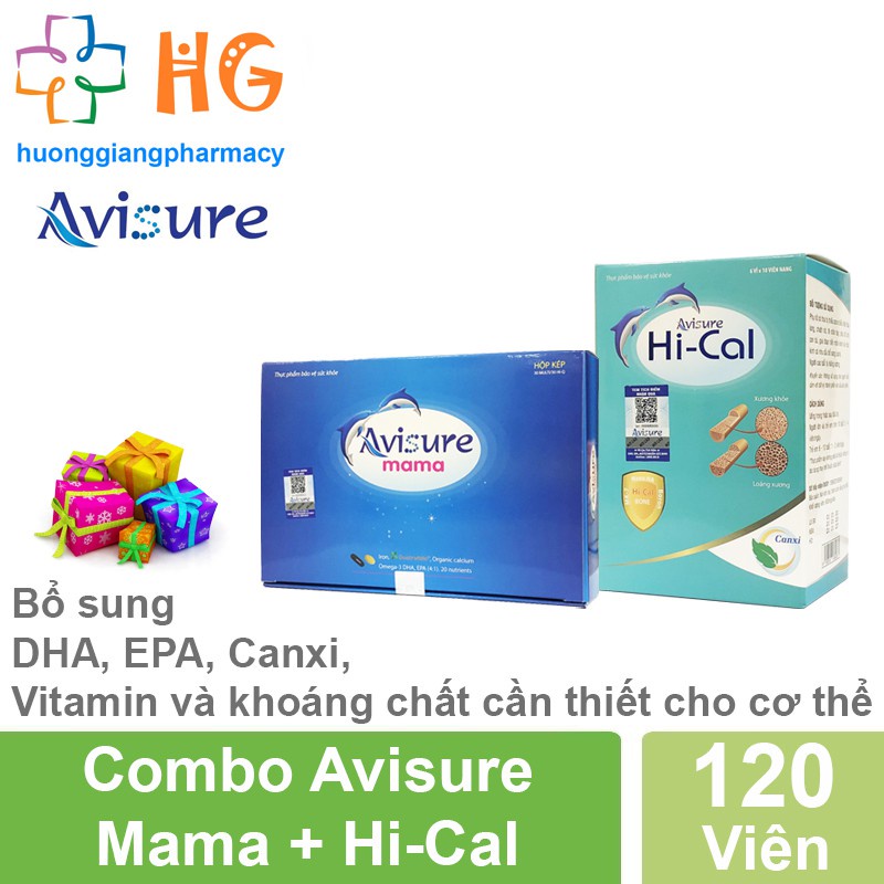 Combo Avisure Mama và Avisure Hi-cal Bổ sung DHA EPA Canxi Vitamin và khoáng chất cần thiết cho phụ nữ mang thai Hodaso