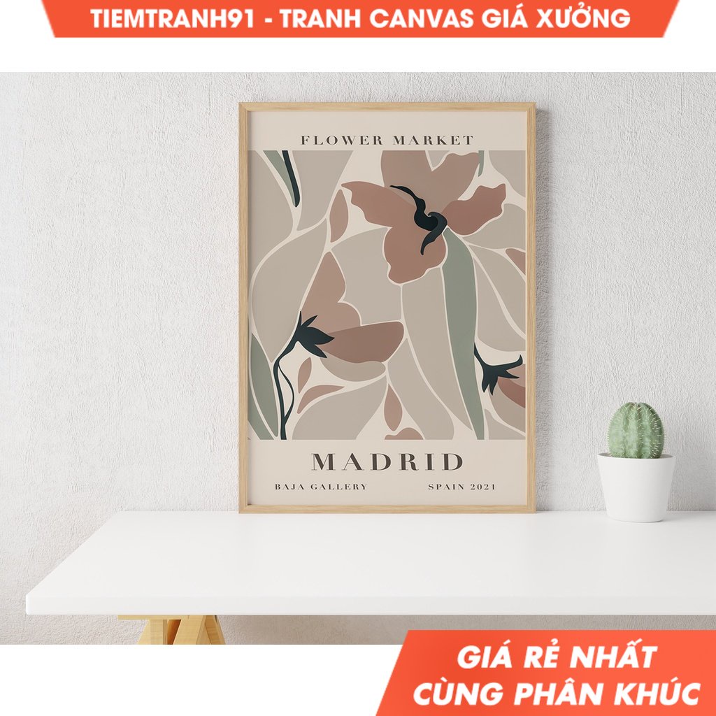 Tranh treo tường, Madrid Poster, Spain Travel Poster, Spain Watercolor Wall Art, Flower Market Art, 
