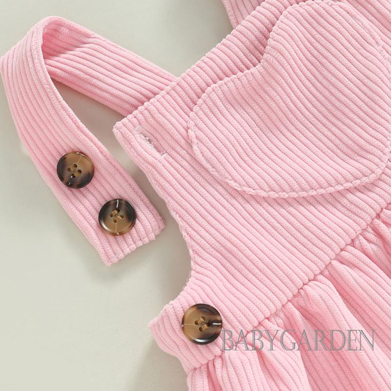 Bộ Áo Liền Quần Tay Dài Cổ Tròn In Họa Tiết Kem + Đầm Yếm Xinh Xắn Thời Trang Cho Bé Gái Từ 0-18 Tháng Tuổi