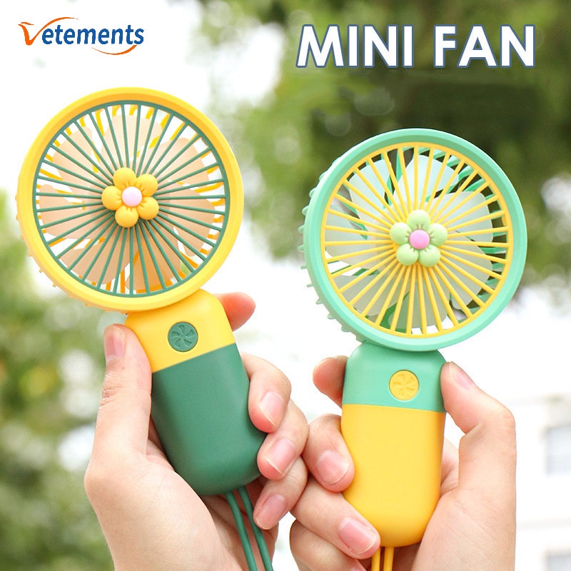 Quạt Mini Cầm Tay Hình Hoa Hoạt Hình Dễ Thương Kèm Sạc USB Tiện Dụng Mang Theo Du Lịch