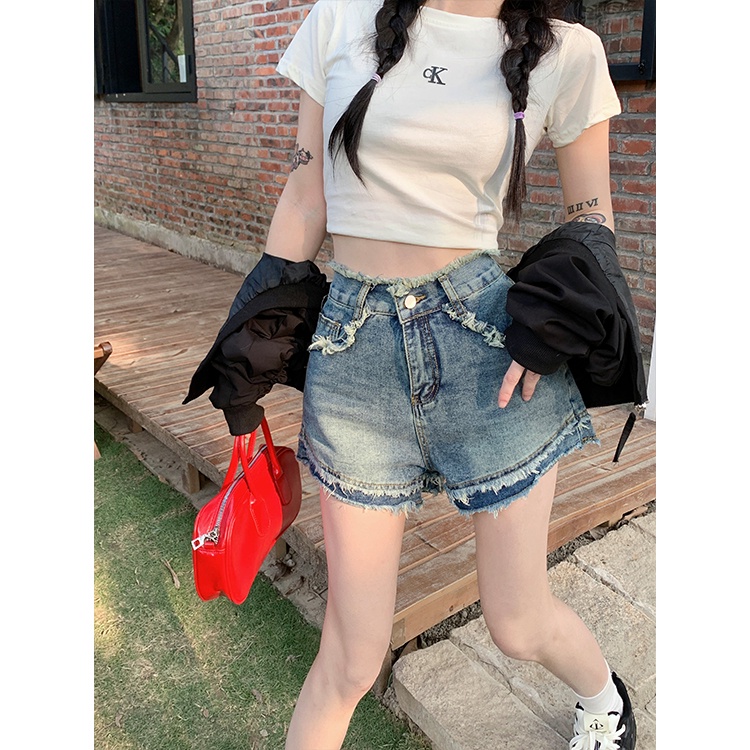 Quần Short Denim Lưng Cao Dáng Chữ A Thời Trang Mùa Hè Phong Cách Hàn Quốc Cho Nữ