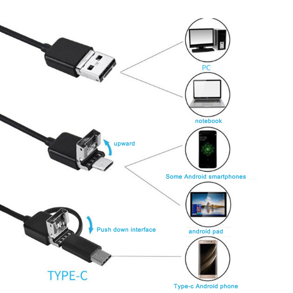 Tích hợp 6 đèn LED Máy dò dây Borescope Camera kiểm tra nội soi dây linh hoạt Camera nội soi mini USB màu đen Camera siêu nhỏ