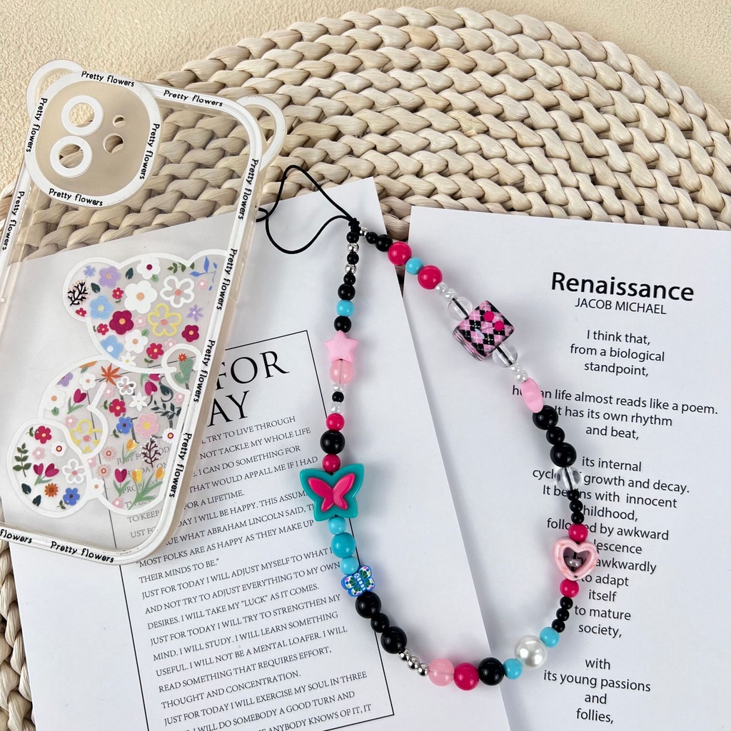 Dây Xích Acrylic In Hình Gấu / Bướm Nhiều Màu Chống Mất Kiểu Hàn Quốc Cho Điện Thoại