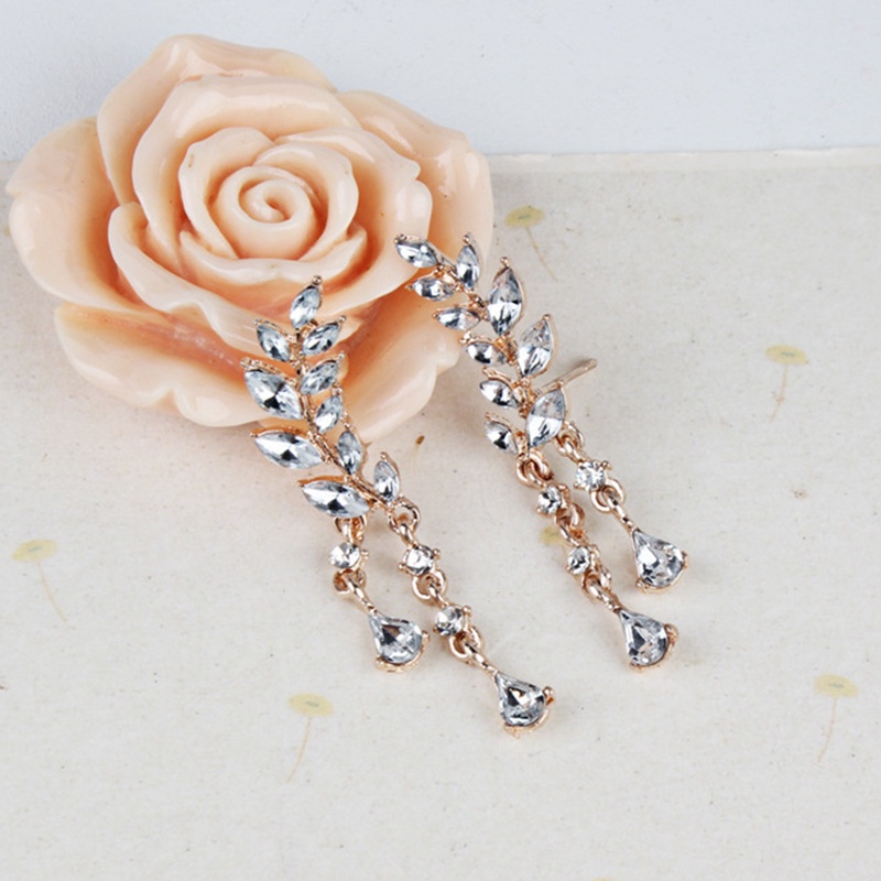 Bông Tai Dáng Dài Hình Chiếc Lá Đính Pha Lê Sang Trọng Thời Trang Cho Nữ