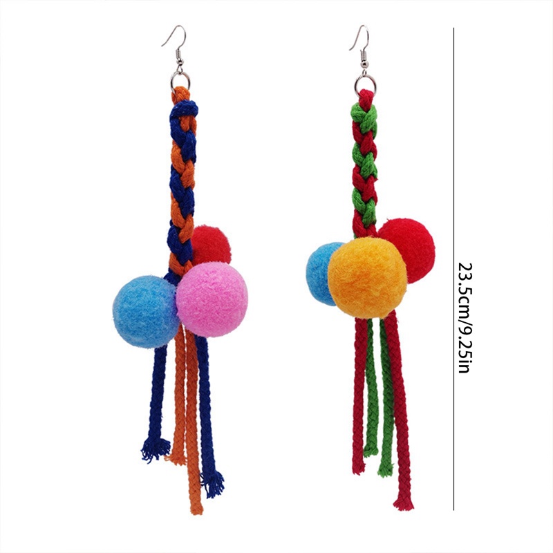 Khuyên Tai Dáng Dài Phối Cục Bông Mềm Thời Trang Dễ Thương Cho Nữ