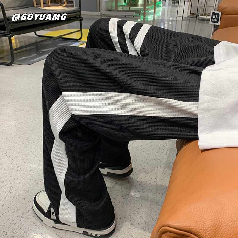 Quần Thể Thao Ống Rộng Họa Tiết Kẻ Sọc Thời Trang Đường Phố Mùa Thu Cho Nam