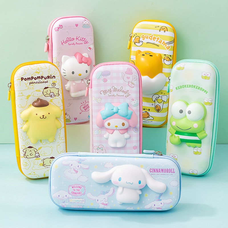 Sanrio Túi Đựng Bút Bằng PU Sức Chứa Lớn Hình Hello Kitty Cinnamoroll Melody Doraemon