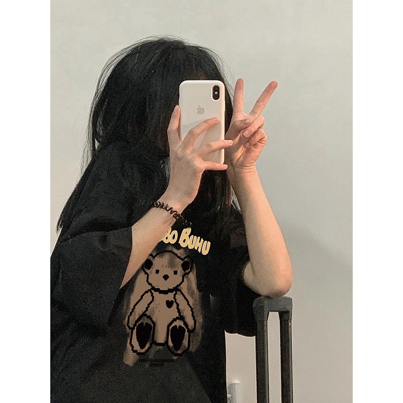 Áo Thun 100% Cotton Tay Ngắn Dáng Suông In Họa Tiết Dễ Phối Đồ Thời Trang Phong Cách Hàn Quốc Cho Nữ