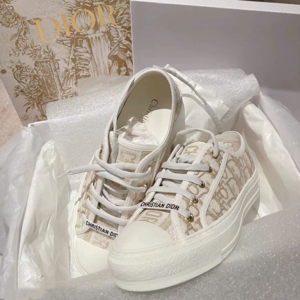 0XQQ DIOR letter printing embroidery 2023 new spring canvas shoes all-match flat white shoes presbyopic board shoes for women