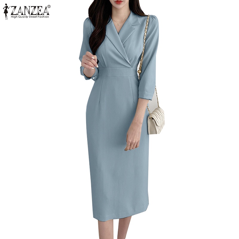 Zanzea Đầm Nữ Tay 3 / 4 Có Khóa Kéo Thời Trang