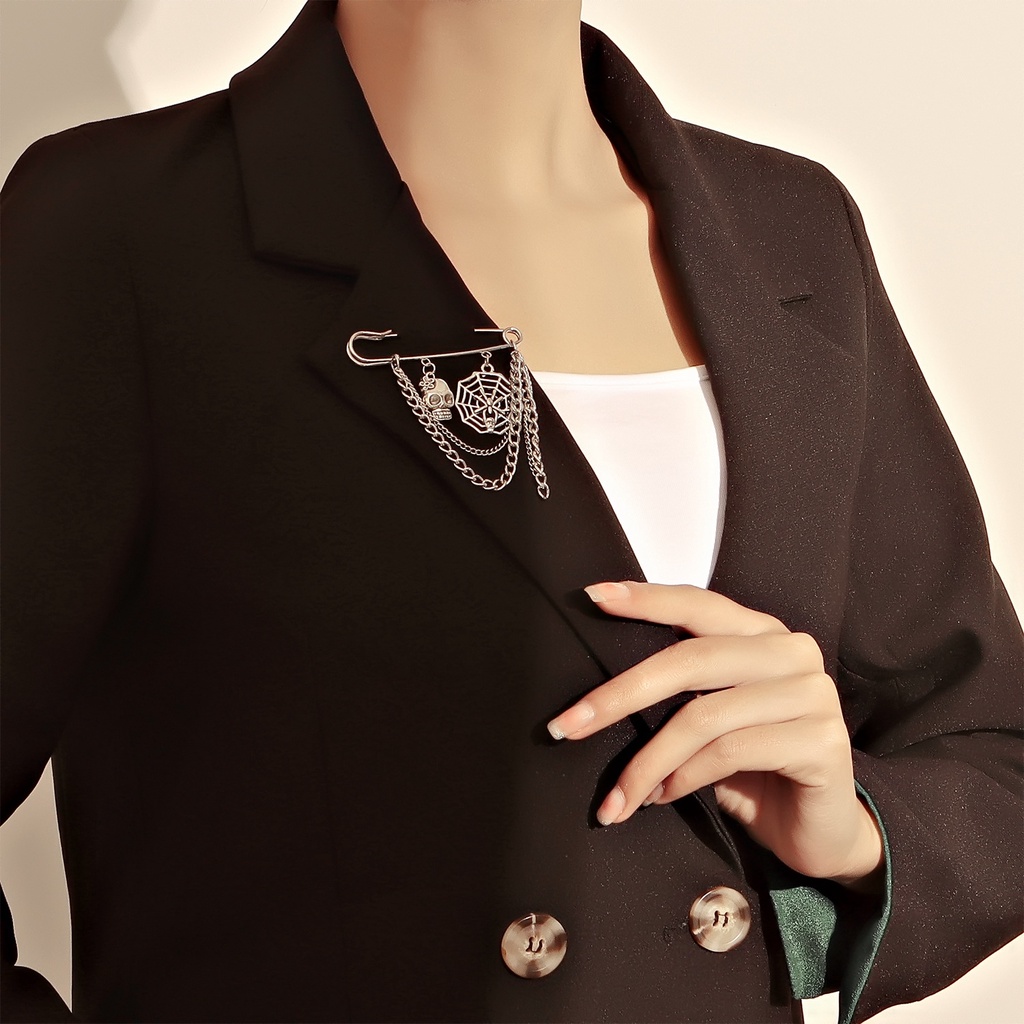 Ghim Cài Áo Hình Dây Xích Bằng Kim Loại Phong Cách Hip Hop Đường Phố Cho Nữ