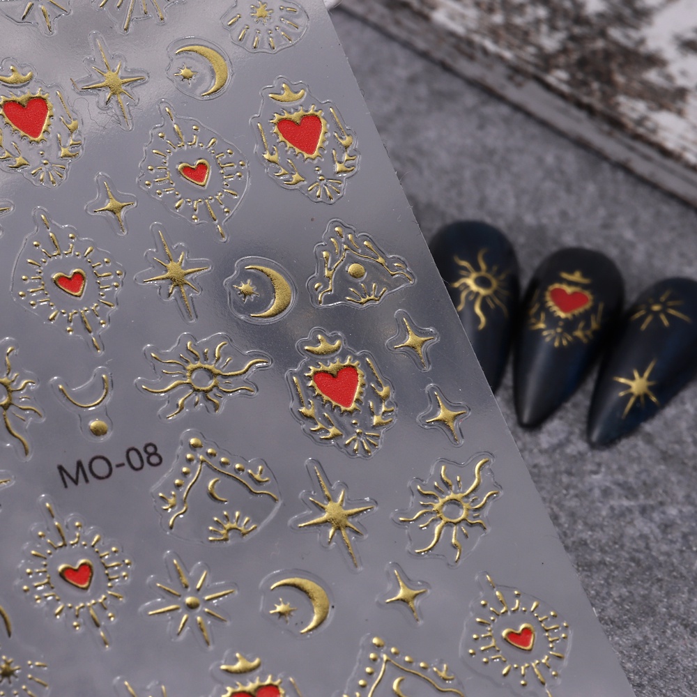 Nhãn Dán Trang Trí Móng Tay Họa Tiết Mặt Trăng / Ngôi Sao Dập Nổi 5D Y2K Phong Cách Retro