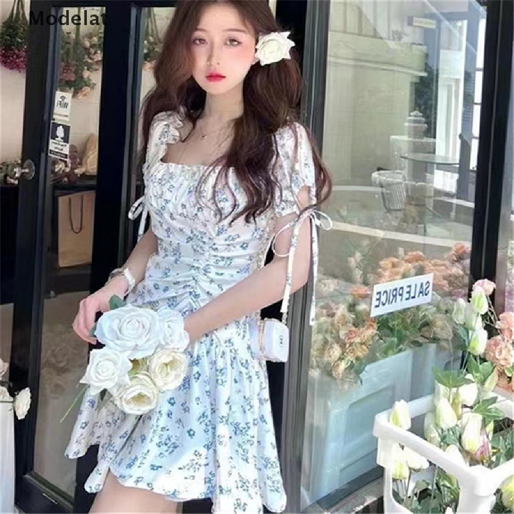 Mfc Đầm Công Chúa Eo Cao Tay Phồng Cổ Vuông In Hoa Ngọt Ngào Thời Trang Mùa Hè Cho Nữ WTD