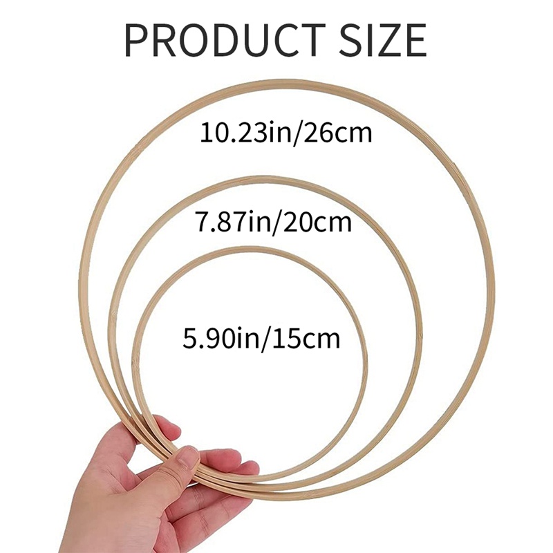 Set 15 Vòng Gỗ Tre 3 Kích Cỡ Dùng Trang Trí Vòng Bắt Giấc Mơ