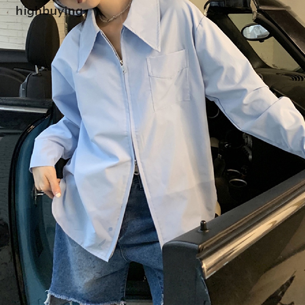 Áo Sơ Mi Tay Dài Có Khóa Kéo Phong Cách Đường Phố Hàn Quốc