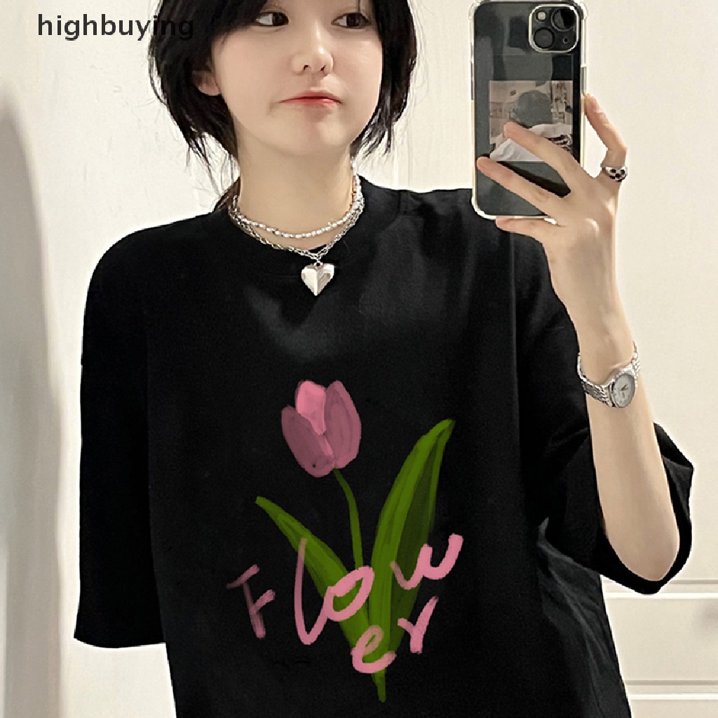 Áo Thun Nữ Tay Ngắn Cổ Tròn In Hoa Thời Trang