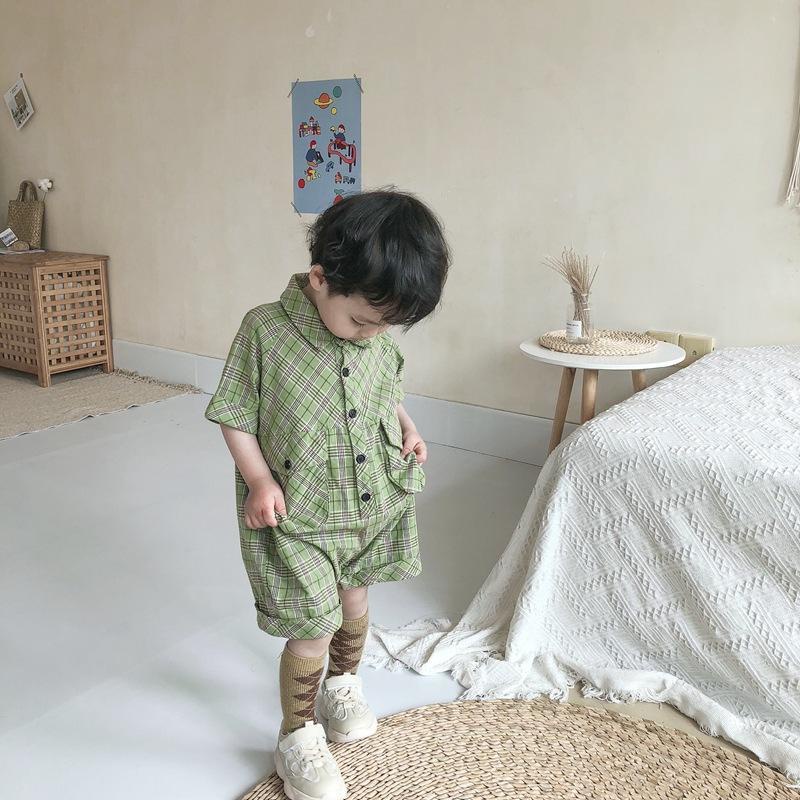 Bộ Áo Liền Quần Ngắn Tay Phong Cách Retro Thời Trang Mùa Hè Cho Bé Trai / Gái