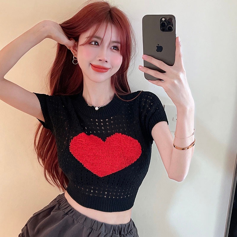 Áo Thun Dệt Kim Tay Ngắn Cổ Tròn Dáng Rộng In Họa Tiết Thời Trang Mùa Hè Hàn Quốc 2023 Mới