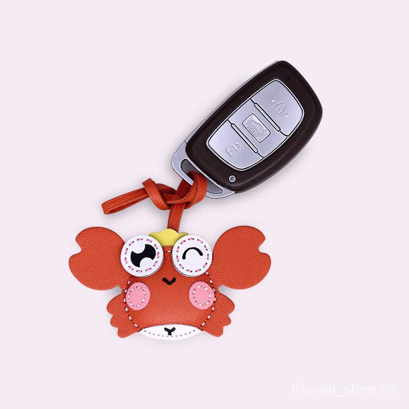 Móc Chìa Khóa Cặp Đôi Bằng Da Dê Thật Mặt Hình Cua Mini Dễ Thương Phong Cách Hàn Quốc Làm Quà Tặ