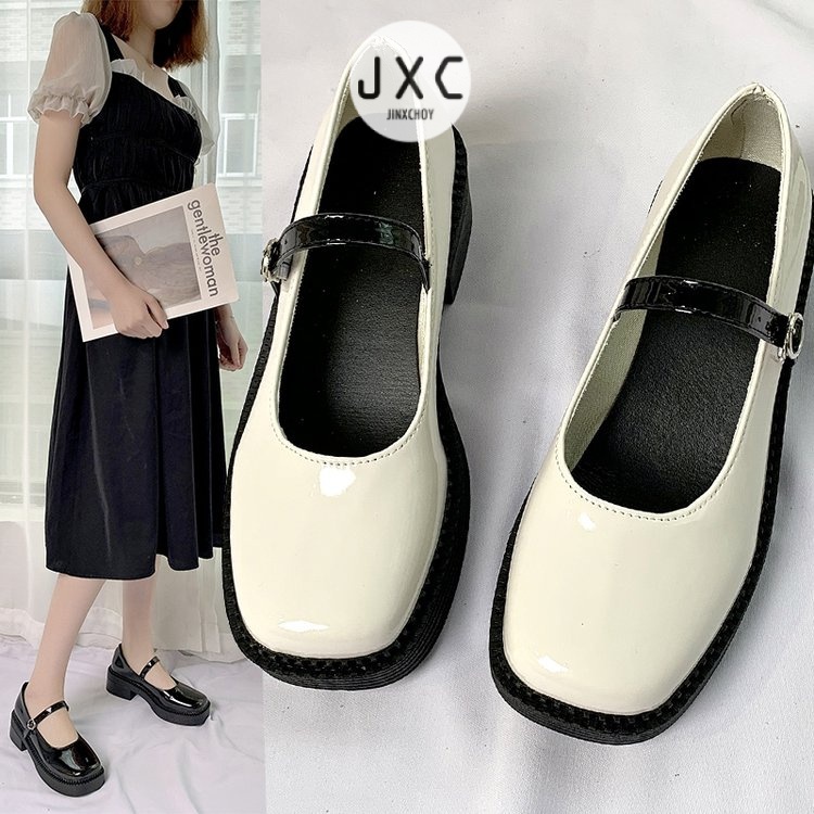 JINxCHOY Giày Lười Mũi Vuông Phối Khóa Thời Trang Dành Cho Bạn Nữ