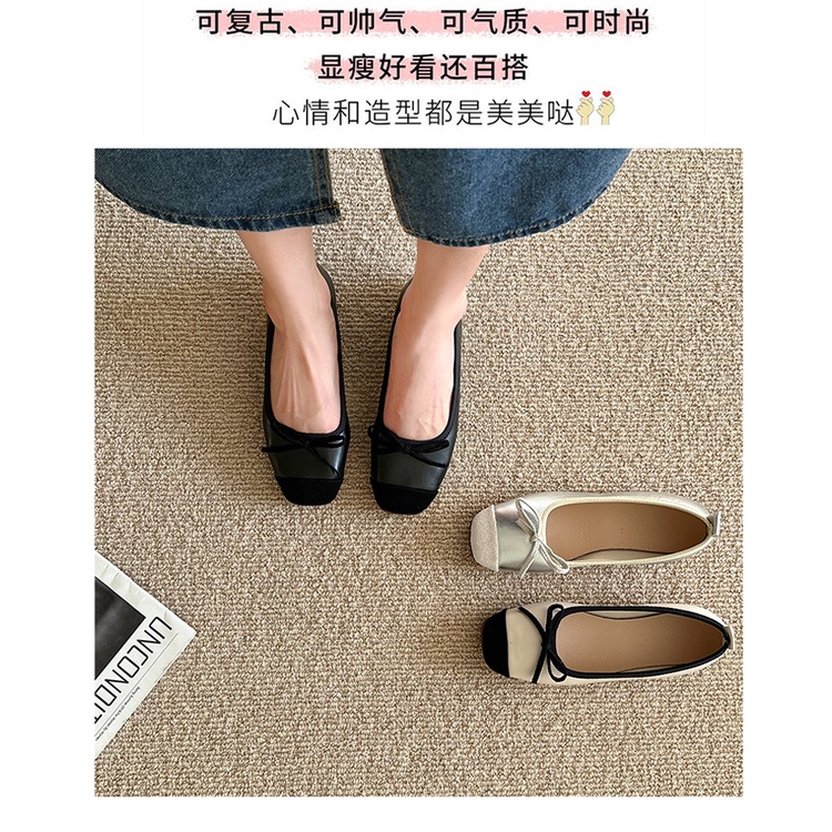 Giày Búp Bê Đế Bằng Mũi Vuông Màu Đen Thời Trang Mùa Xuân 2023 Cho Nữ