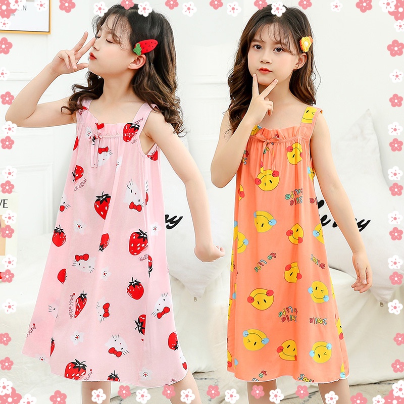 Đầm Ngủ Hai Dây Vải Cotton Lụa Mỏng Thời Trang Cao Cấp Dành Cho Bé Gái