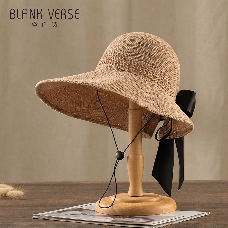 Mũ Rộng Vành Dệt Kim Hở Chóp Thoáng Khí Chống Nắng Có Dây Co Giãn Thời Trang Cho Nữ