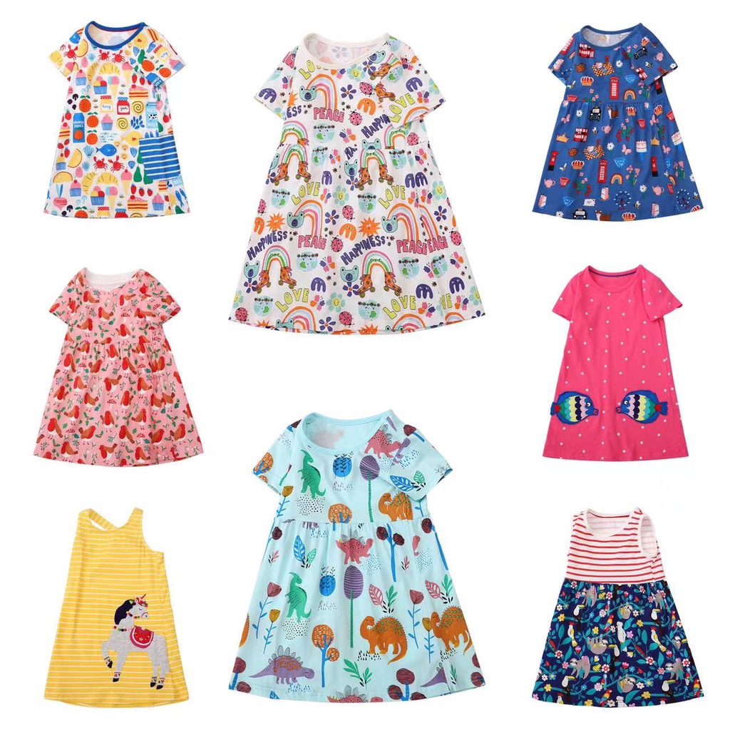 Đầm Cotton Cổ Tròn In Hình Kỳ Lân Phong Cách Phương Tây Thời Trang Mùa Hè Mới Cho Bé Gái