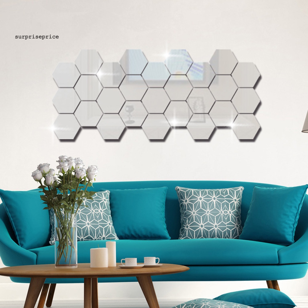 Bộ 12 Miếng Dán Tường Tráng Gương Hình Lục Giác 3D DIY Trang Trí Nhà Cửa