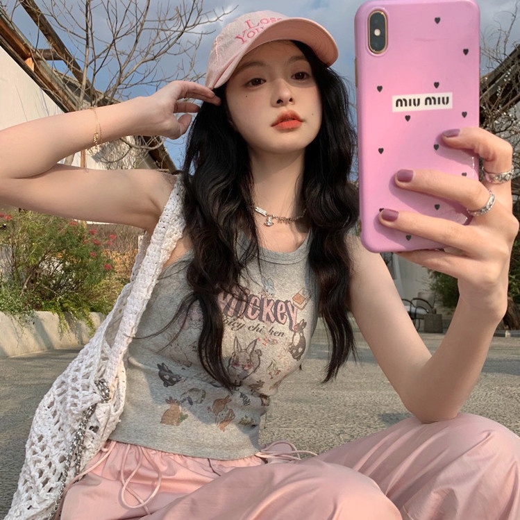 COZOK Áo Sát Nách Dáng Ôm In Hoạt Hình Thời Trang Trẻ Trung