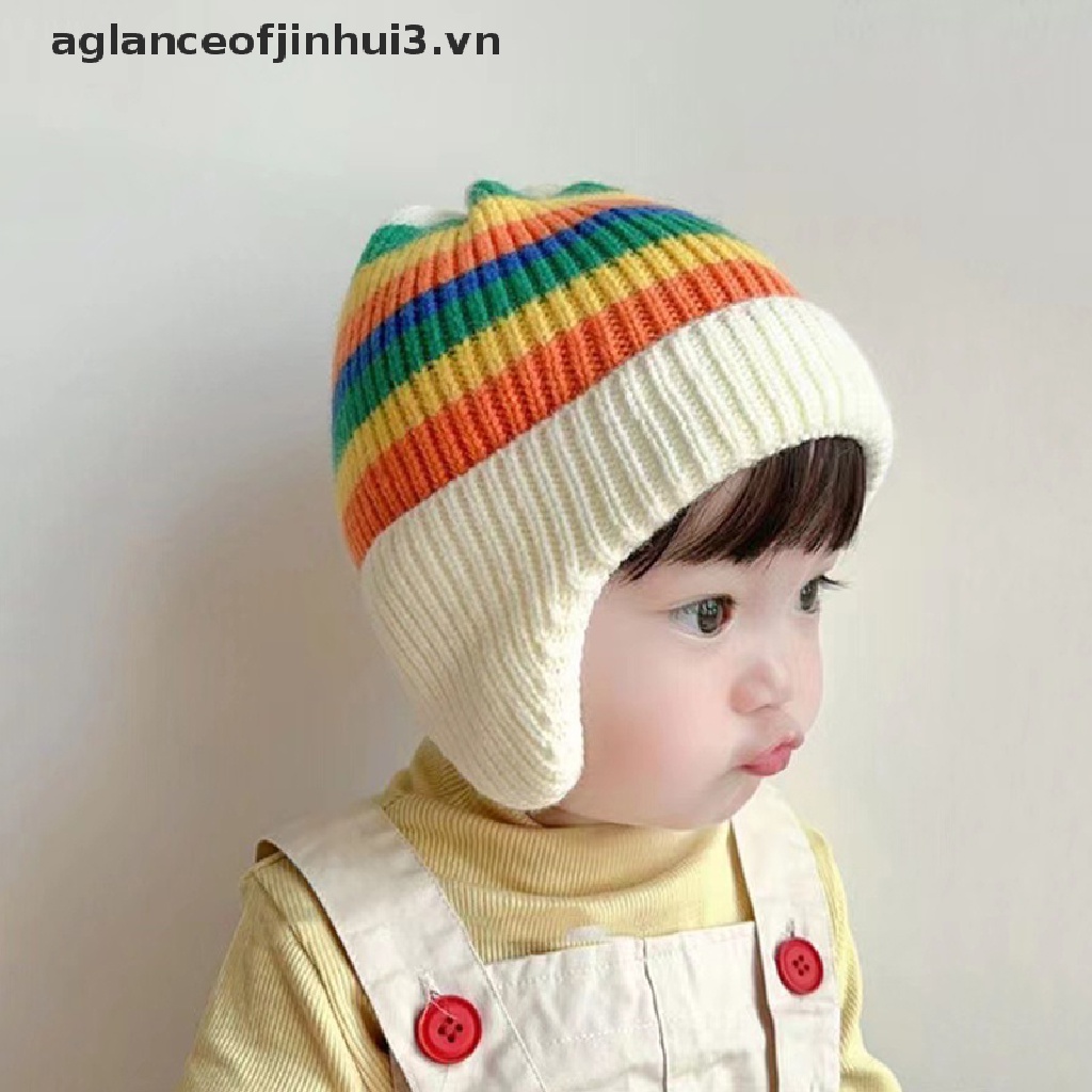 Mũ beanie Trùm Tai Giữ Ấm Mùa Đông Bảo Vệ Tai Họa Tiết Kẻ Sọc Cho Bé