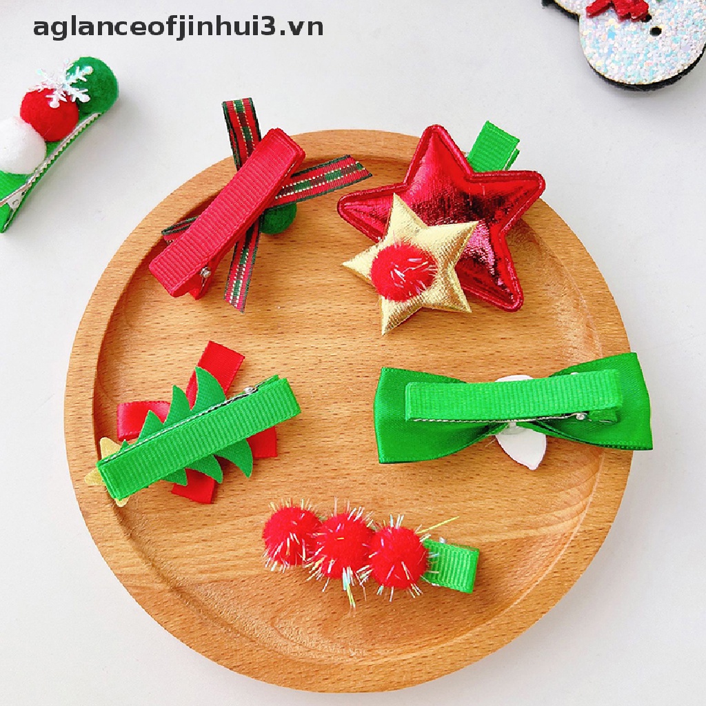 Set 5 Kẹp Tóc Trang Trí Giáng Sinh Bằng Vải Che Phủ Toàn Diện Cho Bé Gái