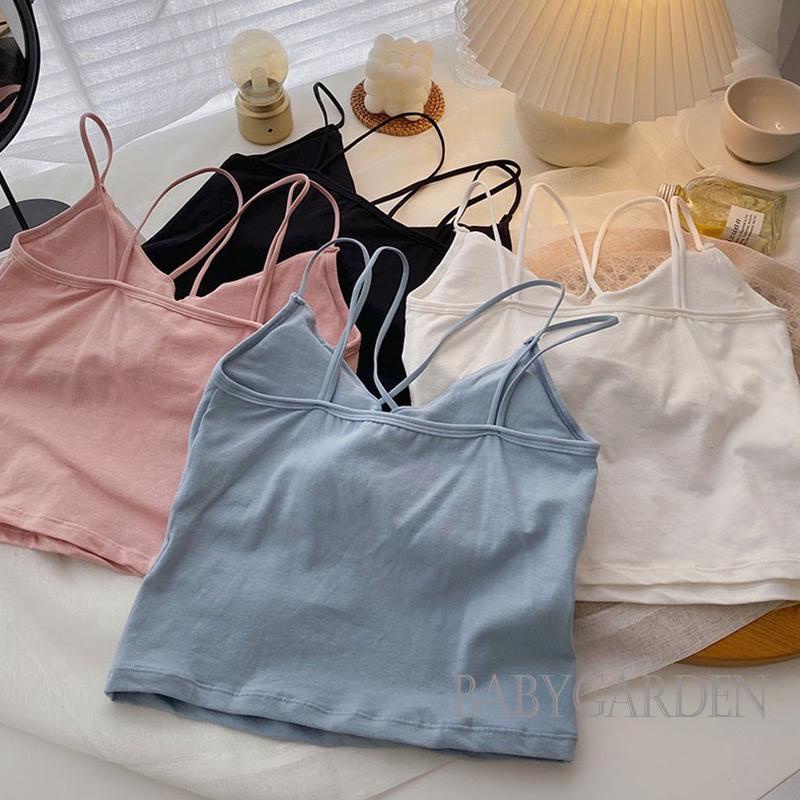 Babygarden Áo Hai Dây Mỏng Mùa Hè Ôm Sát Màu Trơn Dây Chéo Có Đệm Ngực Màu Trắng / Đen / Hồng / Xanh Dương Cho Nữ