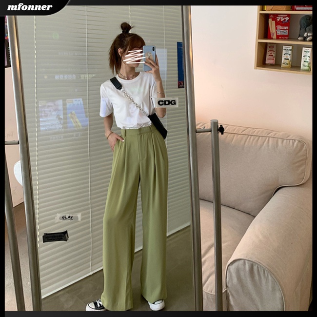 Quần Dài Lưng Cao Ống Rộng Màu Sắc Đơn Giản Thời Trang Mùa Hè Cho Nữ