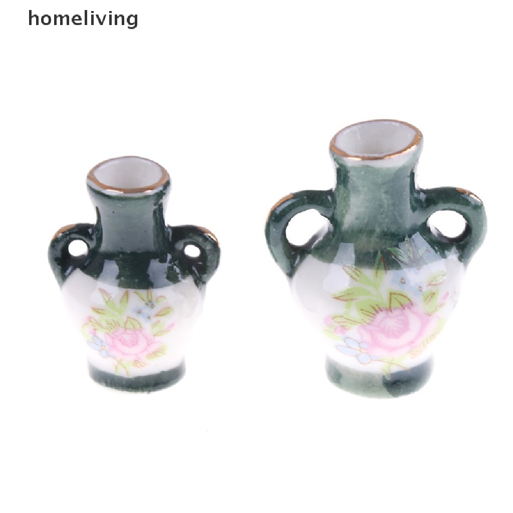 Bộ 2 Bình Hoa Sứ Mini Truyền Thống Trung Hoa Tỷ Lệ 1: 12 Dùng Trang Trí Nhà Búp Bê