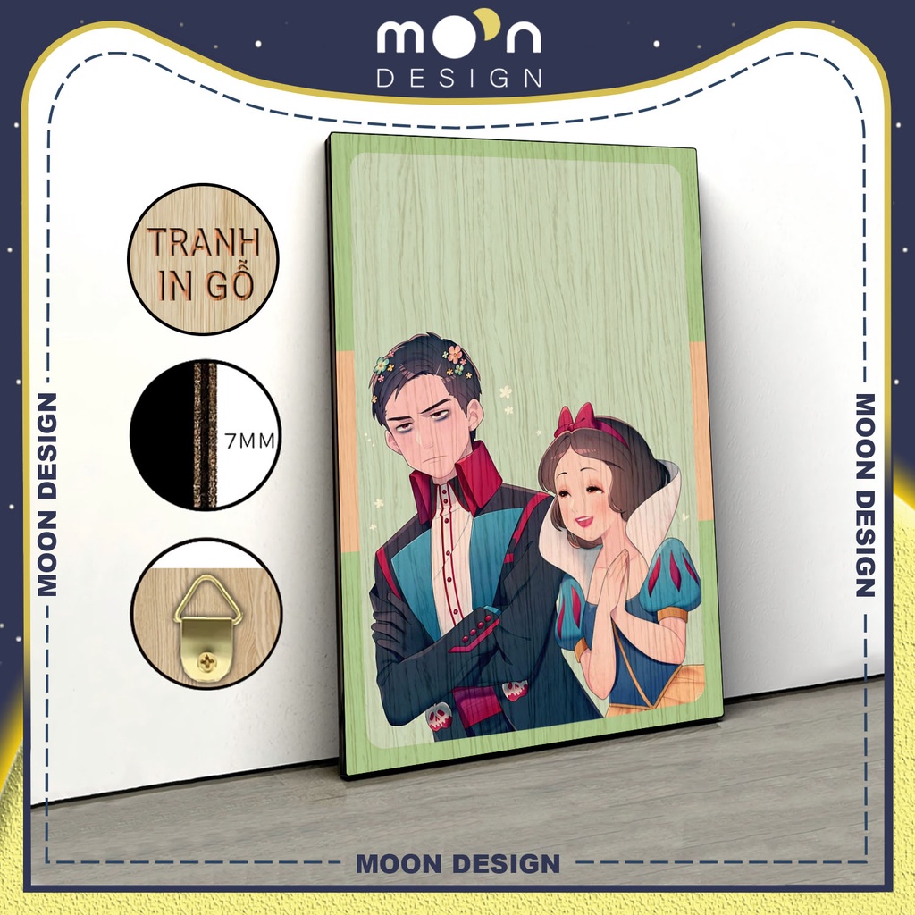 Tranh in gỗ trang trí nội thất Bạch Tuyết và Hoàng Tử decor phòng ngủ phòng khách văn phòng