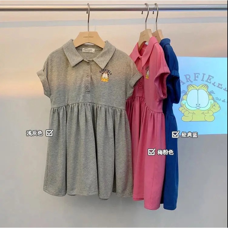 Đầm Mùa Hè Một Mảnh Tay Cộc Màu Trơn Dễ Thương Phong Cách Hàn Quốc Cho Bé Gái