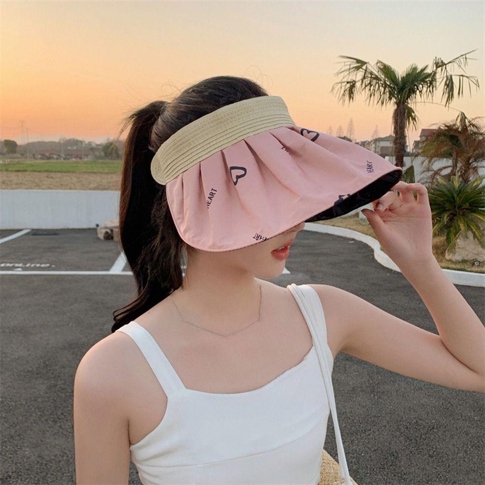 DARNELL Mũ Rộng Vành Chống Tia UV Họa Tiết Trái Tim Phong Cách Hàn Quốc Dành Cho Nữ