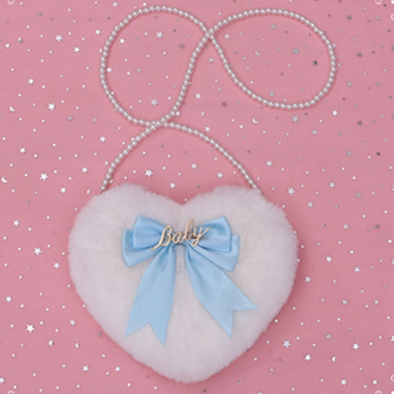 Sang Trọng Túi Đeo Vai Nhung Lông Đính Nơ Ngọc Trai Hình Trái Tim Dễ Thương Phong Cách Lolita Nhật