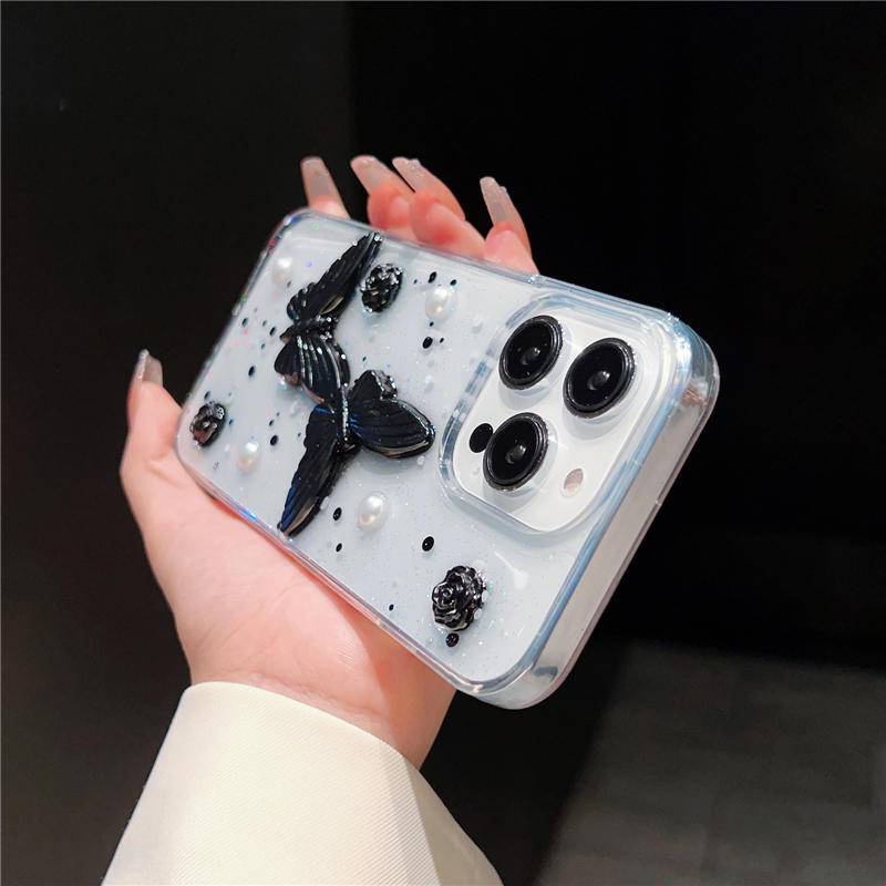 Ốp Điện Thoại Silicone Mềm Trong Suốt Hình Bướm 3D Cho iPhone 14 13 12 11 Pro MAX Plus X XS MAX XR 7 8 Plus SE 2022 2020