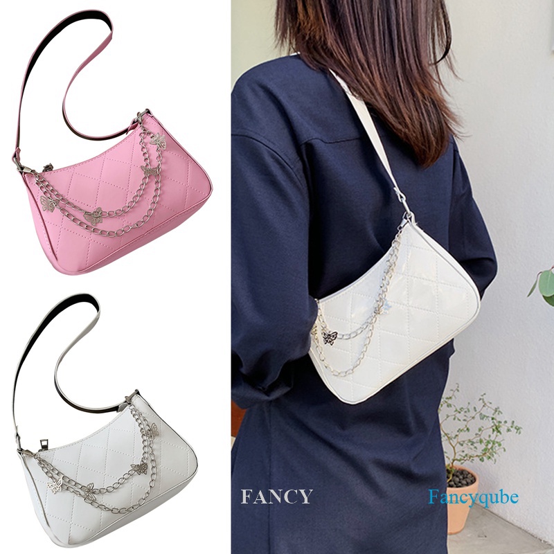 Fancy Túi Xách Đeo Dưới Cánh Tay Cỡ Nhỏ Màu Trơn Họa Tiết Bướm Phối Dây Xích Thời Trang Cho Nữ