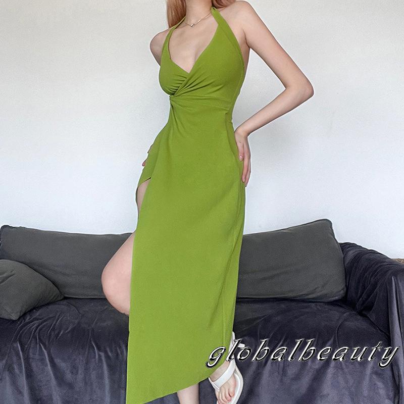 Đầm Midi Không Tay Cổ Chữ V Màu Sắc Thời Trang Mùa Hè Cho Nữ