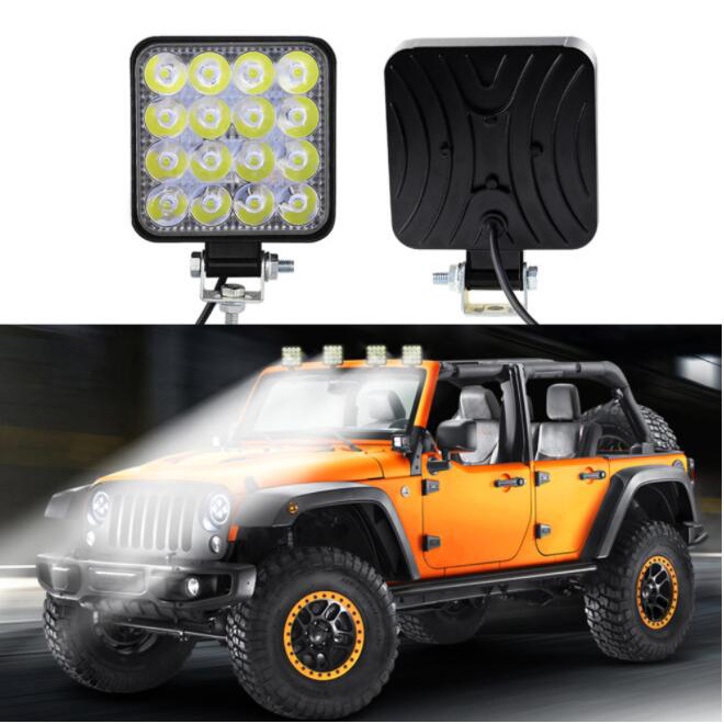 1 Đèn LED Vuông 48W 12V 24V Gắn Xe Hơi Xe Tải SUV 4WD