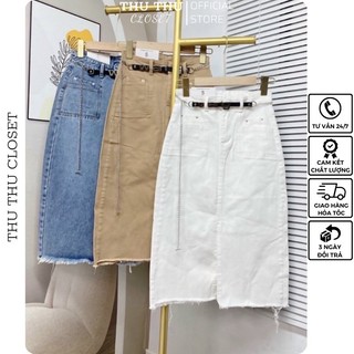 Chân váy bò dài trơn xẻ trước, chân váy jean dáng midi 3 màu siêu đẹp. Size S M L