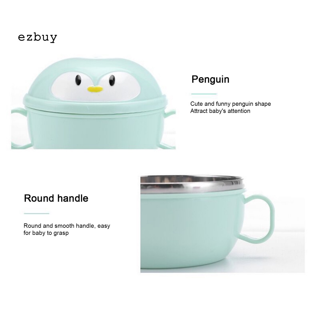 Bộ 2 Tô Ăn Dặm Cách Nhiệt Chống Trượt Hình Chim Cánh Cụt Hoạt Hình Cho Bé