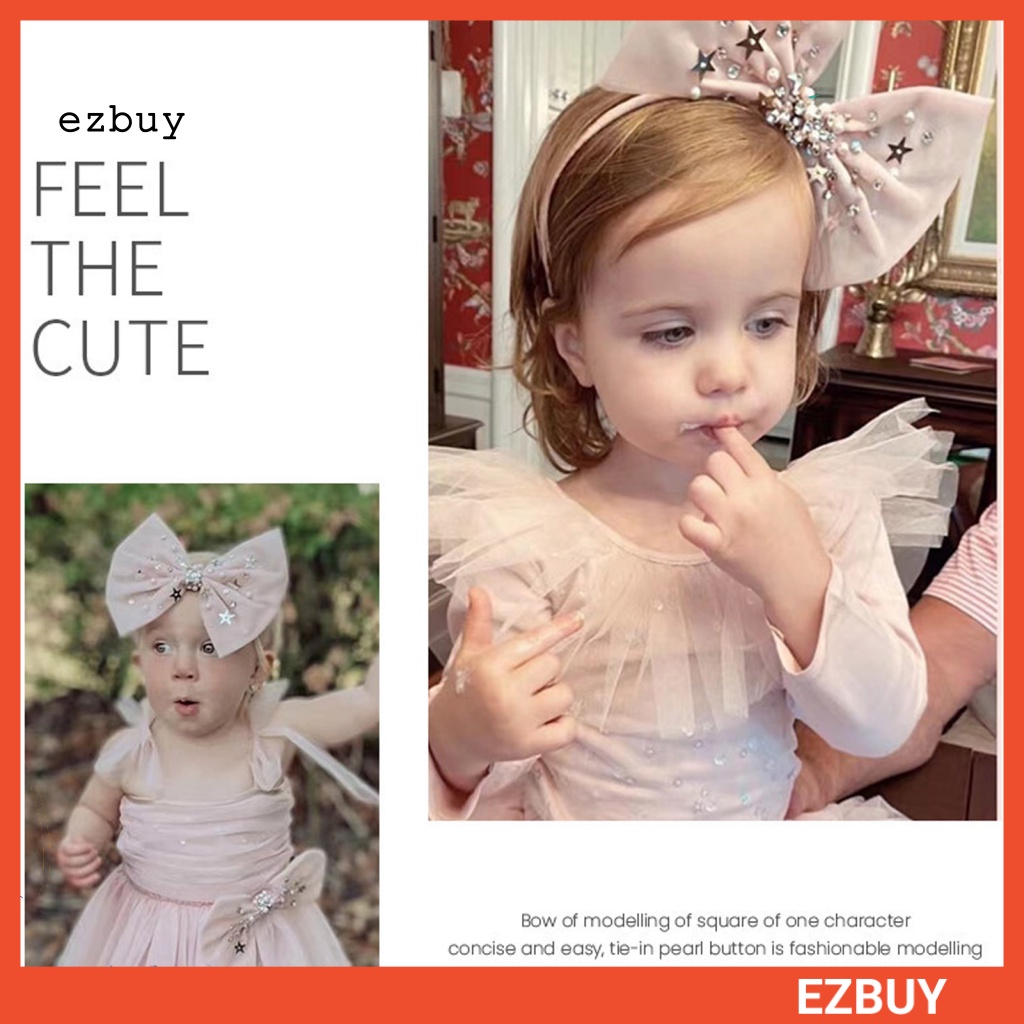 Băng Đô Nơ Lưới Đính Ngọc Trai Nhân Tạo Dễ Thương Dành Cho Bé Gái