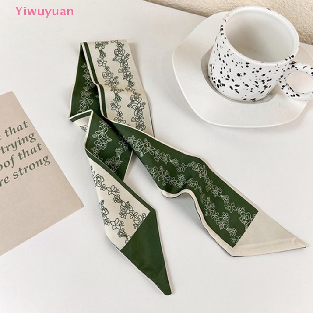 < Yiwuyuan > Khăn Choàng Lụa Voan Dài Ôm Dáng In Họa Tiết Hình Học Và Chữ Cái Hình Học Màu Xanh Lá