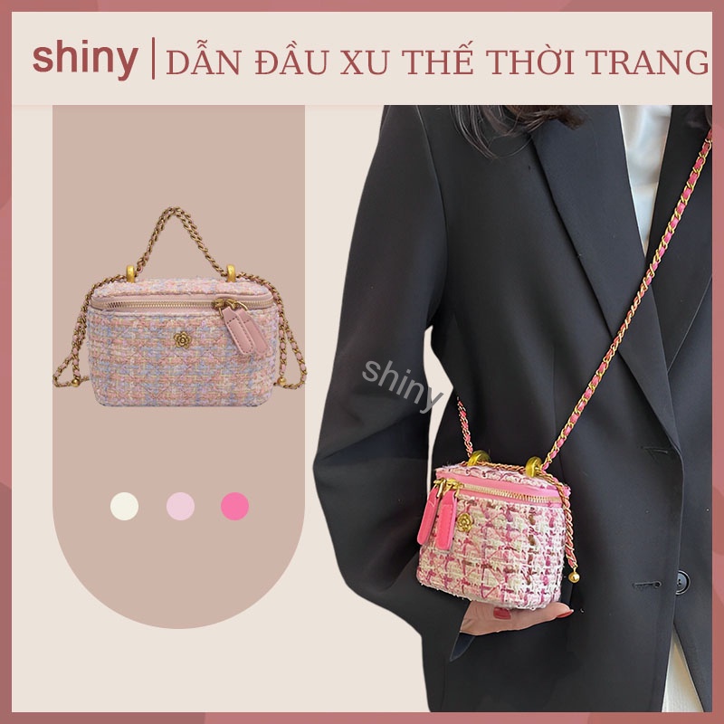 túi xách nữ đeo chéo dây xích nhỏ mới túi đeo chéo mini hình vuông Thời Trang Chất Lượng Cao xinh xắn đan len【shiny】