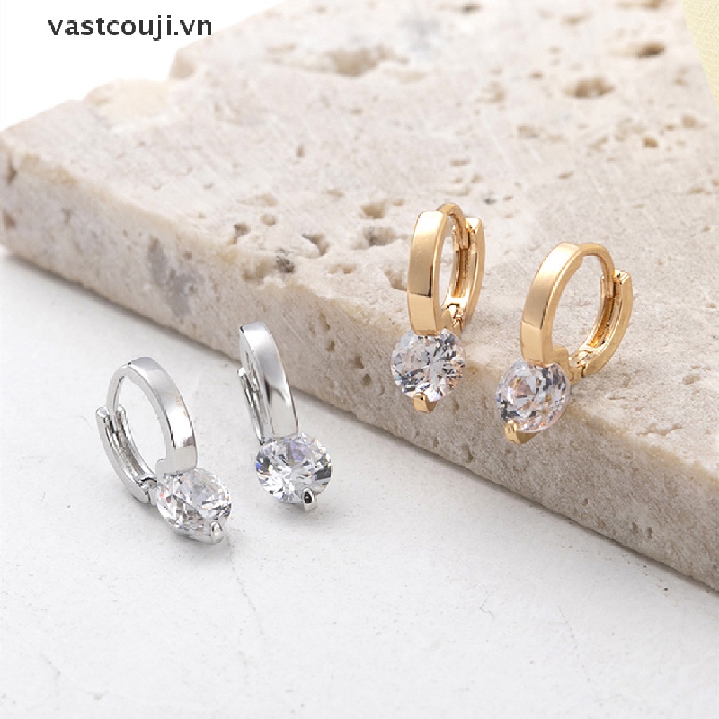 1 Đôi Khuyên Tai Tròn Đính Đá Zircon Phong Cách Hàn Quốc