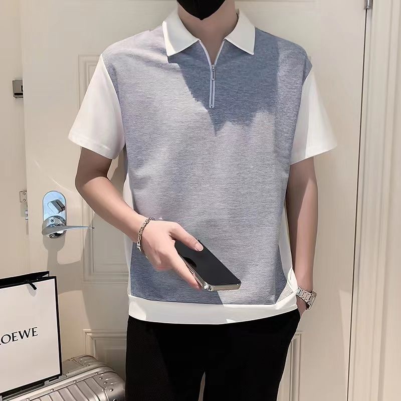 Áo Thun Polo Tay Ngắn Dáng Rộng Màu Sắc Tương Phản Phong Cách Hàn Quốc Thời Trang Cho Nam
